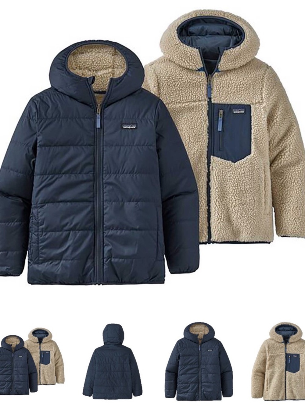Patagonia Navy & Cream Reversible ready Freddy reversible Kids Jacket